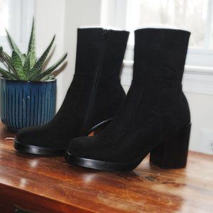 Jeffrey Campbell Maxen Black Stretch Suede Chunky Booties Women's 8